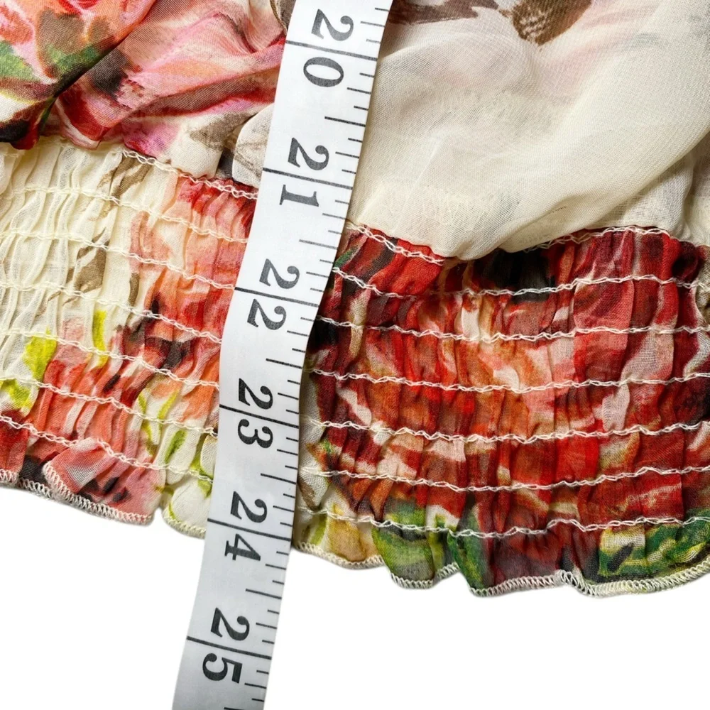 Wet Seal Pink and Cream Floral Semi Sheer Blouse - Picture 13 of 14